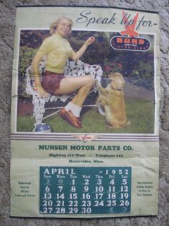 1952 Burd Piston Rings Pin Up Calendar Montevideo MN
