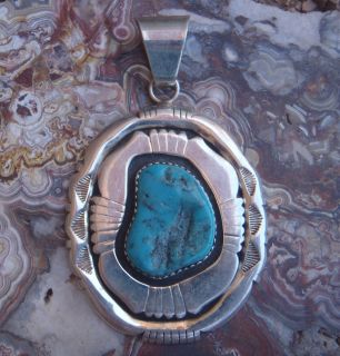    Navajo Sterling Silver Bisbee Turquoise Pendant Ann Milton Burnside