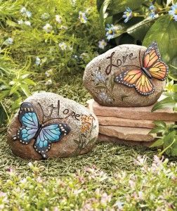   of 2 Butterfly Garden Stones Hope & Love Garden Yard Accent Decor NEW