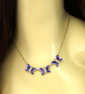 Beautiful 14k Gold Diamonds Enamel Butterfly Necklace