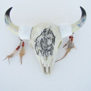 Western Bison Head Mount Carved Buffalo Skull Taxidermy Resin Cabin 