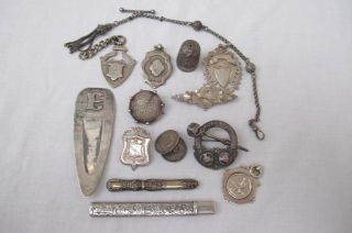    HALLMARKED ITEMS WATCH CHAIN FOB BROOCH NEEDLE CASE BUTTON HOOK Ect