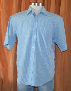 Bugatchi Uomo Short Sleeve Blue Black Modal Rayon Polyester Shirt Mens 
