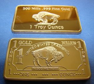   OUNCE 999 24k Thick 500 MILLS GOLD BUFFALO Art Collection Bar P 3011A