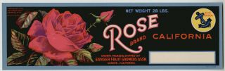 Rose Sanger CA Fruit Crate Label Flower Blue Anchor Inc