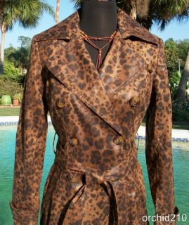 Cache $328 Trench Coat Belt Leopard Print Jacket XS s M Delicious 