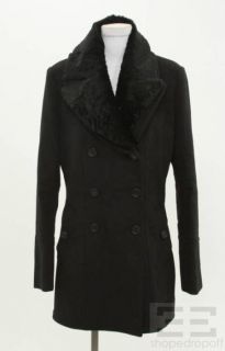 Burberry Prorsum Black Wool Cashmere with Sheared Rabbit Fur Coat Size 