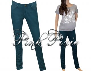 Maternity Skinny Straight Under Bump Low Rise Soft Stretch Jeans Green 