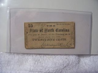 Obsolete Authentic Confederate State Of North Carolina Note Currency 