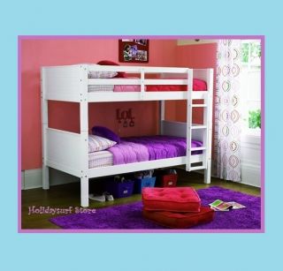 Your Zone Twin Over Twin Wood Bunk Bed or Converts Two Twin Beds White 