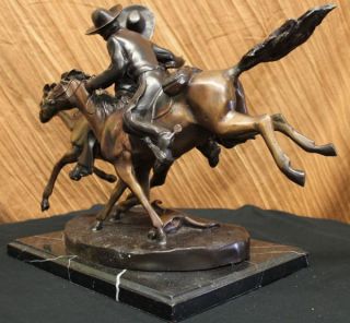 Bronze Sculpture Remington Wounded Bunkie Western Cowboy Horse Marble 