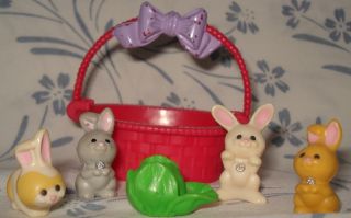 Littlest Pet Shop Vintage 1995 Baby Bunnies Basket Set