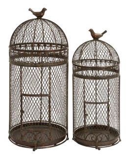 Set 2 Old World Patina Metal Round Iron Parakeet Bird Cages