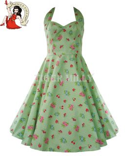 Hell Bunny 50s Bobbi Lee Floral Fruit Dress Swing Rockabilly Green 