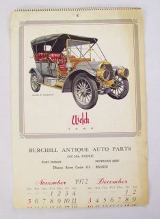 1972 Antique Auto Calendar Burchill Antique Auto Parts