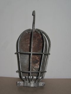 Industrial Machine Age Trouble Drop Light Safety Cage Old Vtg Fixture 