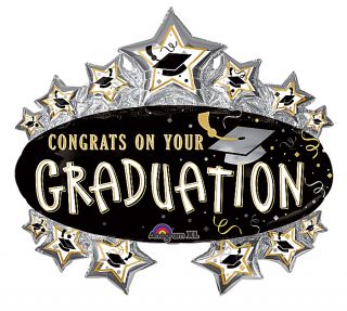 Graduation 31 Balloon Marquee Style Black Silver Gold Congrats Free 