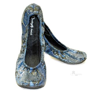 Butterfly Twists Snake Skin Pattern Ballet Pumps Flats Fold Up Shoes 