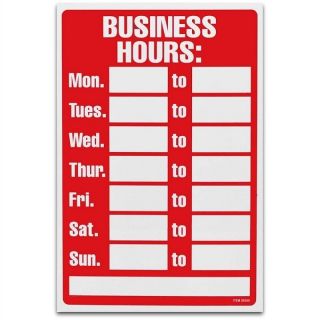 BUSINESS HOURS WINDOW SIGN 8 x 12 NEW Store Red White Hanging Plastic 