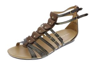 Nine West New Buzzie Bronze Leather Studded Strappy T Strap Sandals 9 