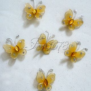 10 Gold 1 (About 2.5cm) Nylon Glitter Artificial Butterfly