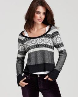 California New Black White Fairisle Long Sleeves Pullover Sweater 