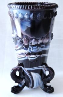 Amethyst Purple White Slag Glass Dolphin Shells Vase