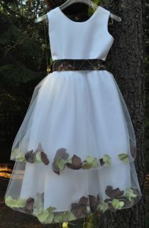 NEW Camo Flowergirl Dress Satin double layer camo petal colors size 8 