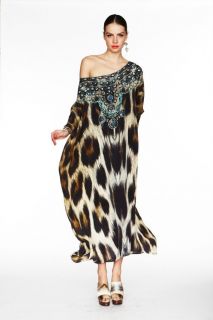 New Camilla Franks Silk Panthera Swarovski Round Neck Kaftan Dress 