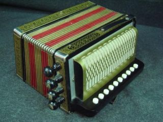Vintage Hohner Cajun Accordion in The Key of C 10 Buttons 4 Stops and 