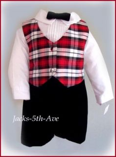 BOUTIQUE CATALOG Boys 4T Red Plaid Velvet Holiday Vest Suit NWT $79 