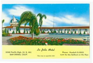 B0306 Sailboat Sign La Jolla Motel San Diego CA Postcard