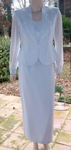 Nites 10P Mother Bride Blue Beautiful Beads Dress Jacket Skirt 