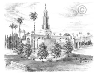 LDS Redlands California Temple Chad Hawkins Temple Sketch 5x7 Print 
