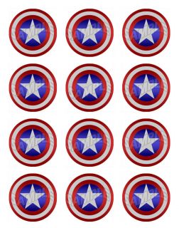 Captain America Shield Edible Cupcake Image Topper Decorations Dozen 2 