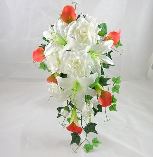 Artificial Wedding Silk Flower Orange Calla Lily Hanging Bouquet