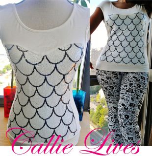   Sleeveless Black & White Sweetheart Sequin Fitted Top CallieLives M
