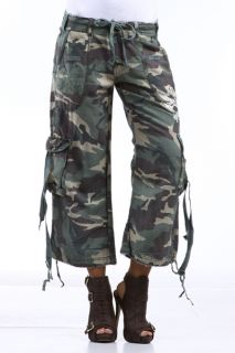 Camo Camouflage Cargo Army Embroidered Capri Pants
