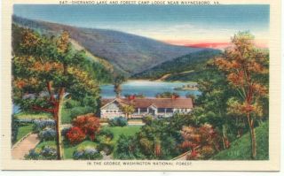 Sherando Lake & Forest Camp Lodge near Waynesboro VA Linen Postcard 