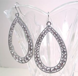 New Guess Silver Crystal Rhinestone Teardrop Earrings