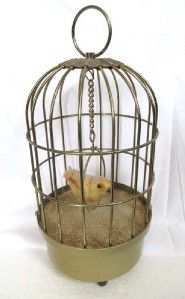 Vintage Singing Canary Caged Bird in Cage Saezuri Japan