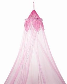 Pink Feather Metallic Moon and Star Trimmed Girls Bed Canopy