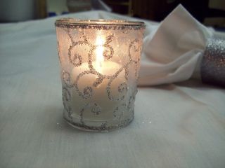  Candle Holders Votive Candle Silver Glitter Wedding Set Home Decor 