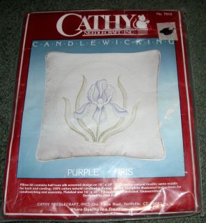 Vintage Cathy Purple Iris Candlewicking Embroidery Pillow Kit