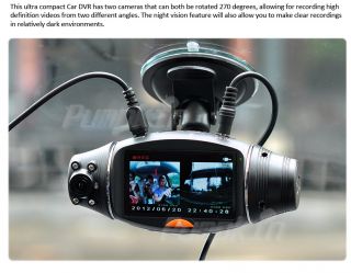 Dual Cam Car DVR w LCD Screen GPS Logger Sensor Wide Angle Blackbox 