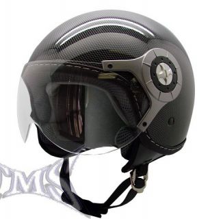 Carbon Fiber Motorcycle Open Face Jet Pilot Helmet L