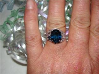 14k WG London Blue Topaz Blue White Diamonds Ring Size 7