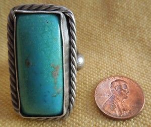   Old Sterling Silver Ring Candelaria Turquoise Size 11 21 6 Gram