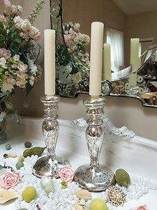   Silver Mercury Glass Antiqued Candlesticks Candleholders