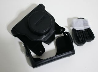 For Fujifilm Finepix X10 Camera Leather Case Bag Pouch w Strap Black